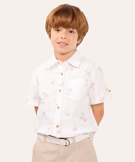 camisa infantil de algodão coqueiros branca 12