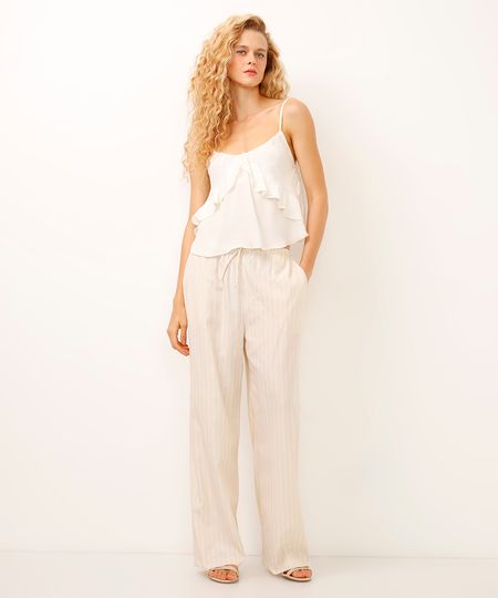 calça pijama com bolsos listrada bege PP calça pijama com bolsos listrada bege PP