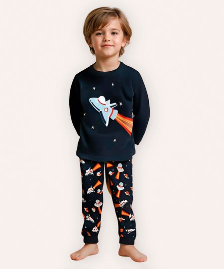 pijama de pelúcia infantil foguete azul 2