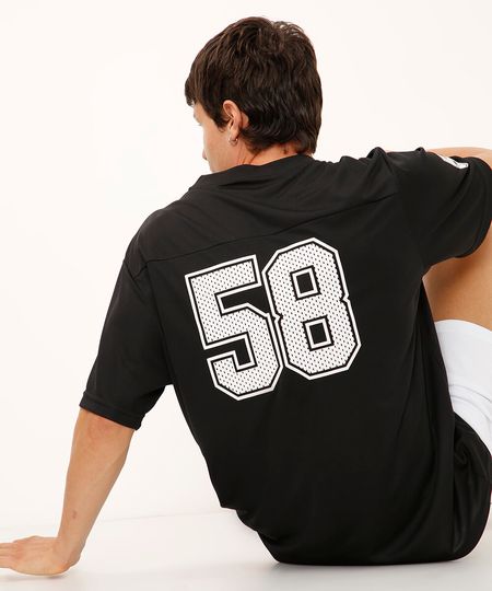 camiseta oversized basquete manga curta preta P