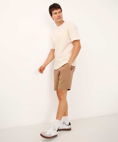 bermuda relaxed de algodão texturizada marrom P bermuda relaxed de algodão texturizada marrom P