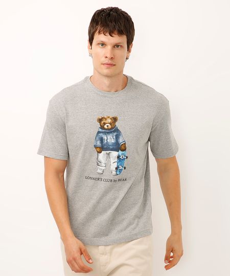 camiseta relaxed de algodão urso skatista cinza PP