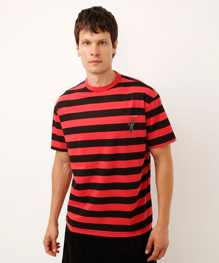 camiseta de algodão freddy krueger listrada vermelha M camiseta de algodão freddy krueger listrada vermelha M