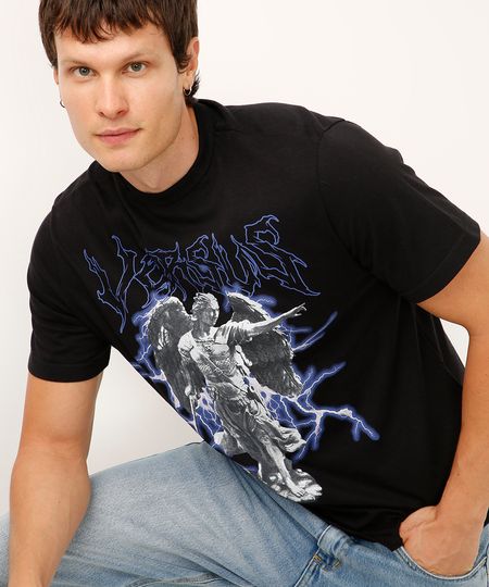 camiseta de algodão anjo preta G
