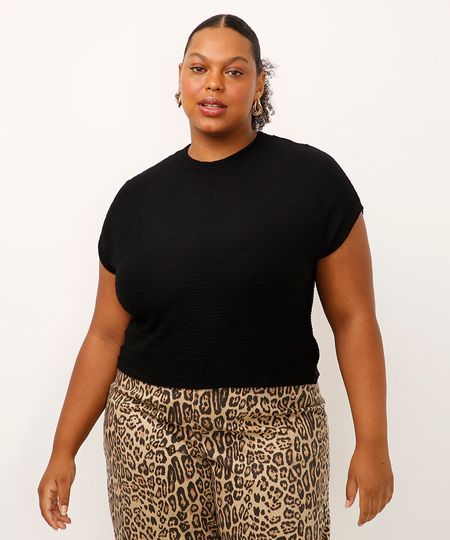 blusa de viscose gola alta manga japonesa plus size preta GG2