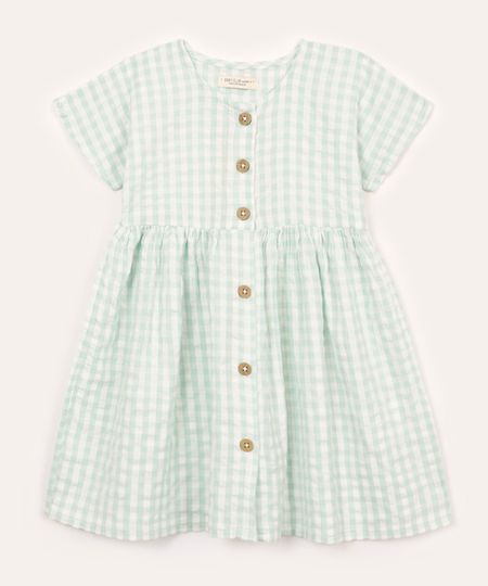 vestido de algodão infantil xadrez verde 1