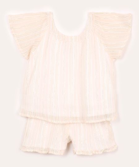 conjunto infantil curto com lurex listrado rosa 1