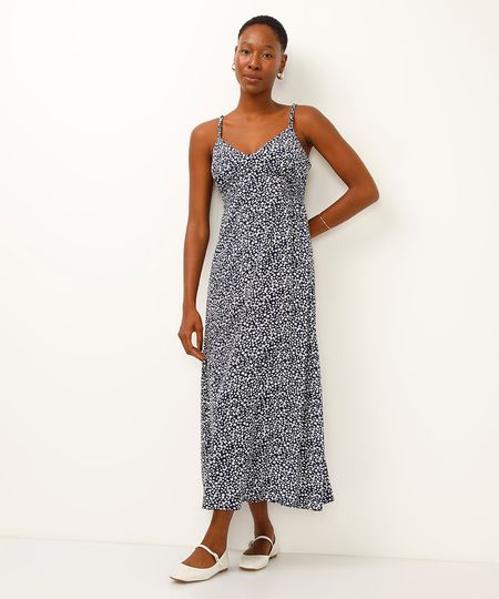 vestido midi de viscose floral azul PP