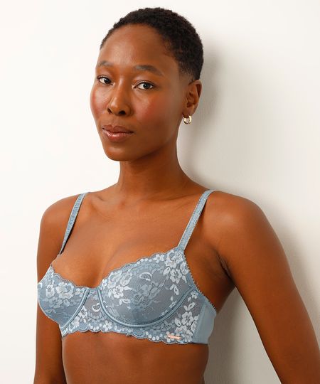 sutiã meia taça renda floral azul 44