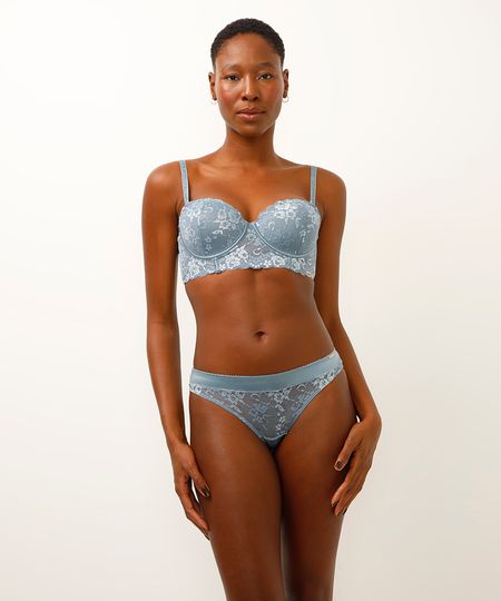 calcinha biquíni renda floral azul P