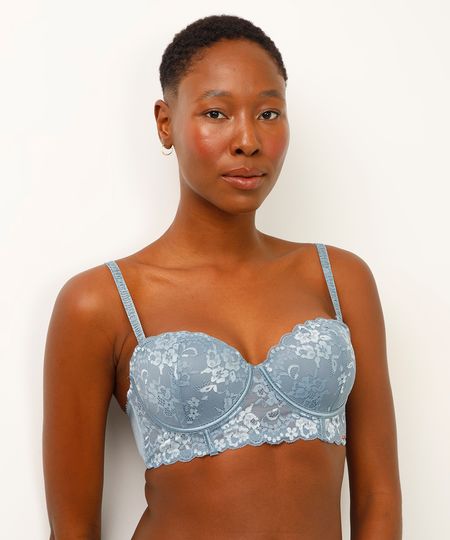 sutiã meia taça com renda floral azul 44