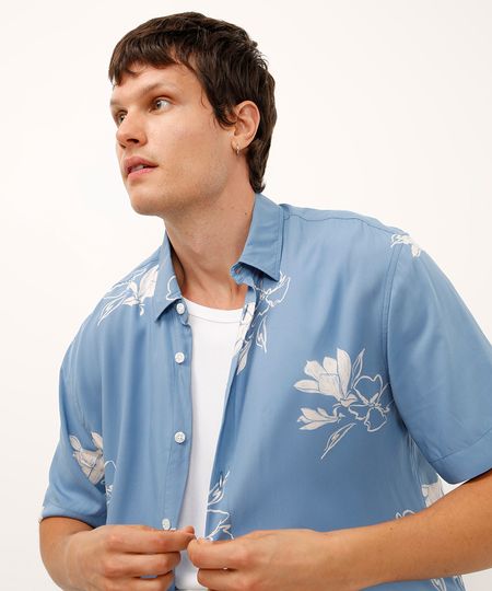 camisa de viscose floral azul M