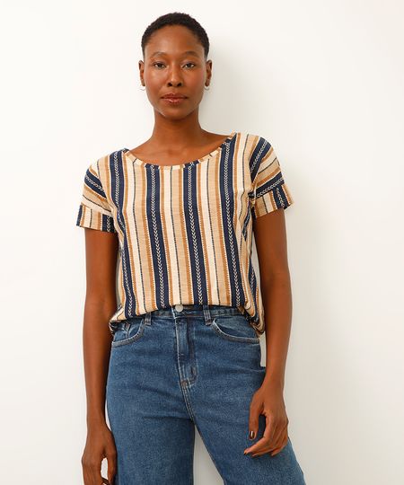 blusa de algodão listrada azul PP