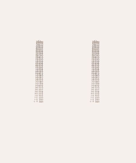 brinco franjas com strass prateado UNICO