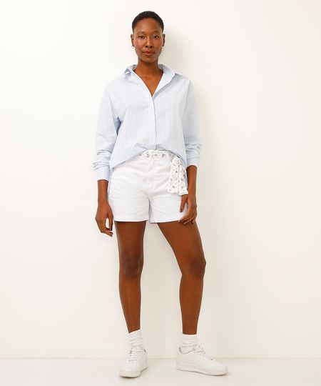 short mom de sarja com lenço branco 34 short mom de sarja com lenço branco 34