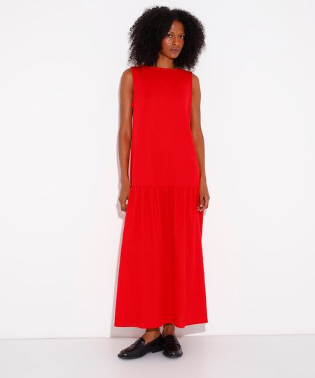 vestido longo de algodão mindset vermelho PP