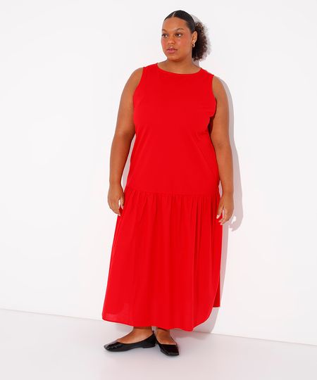 vestido longo de algodão plus size mindset vermelho GG3