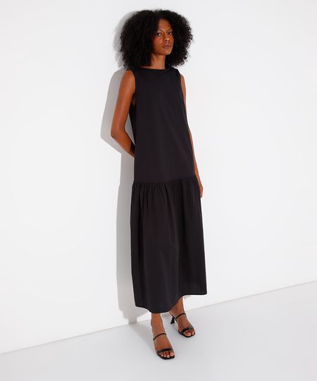 vestido longo de algodão mindset preto PP