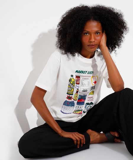 camiseta de algodão market list mindset off white G