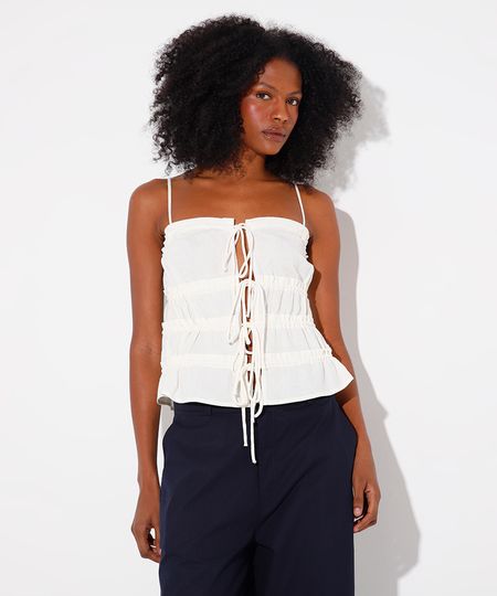 cropped com linho e amarração mindset off white GG