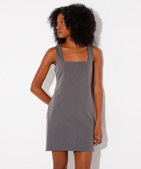 vestido curto com bolsos mindset cinza PP