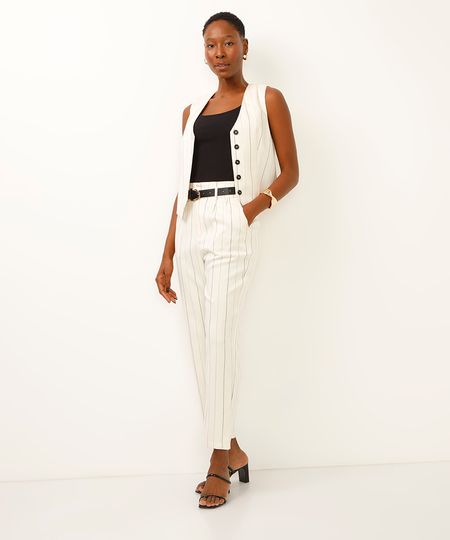 calça de alfaiataria reta listrada off white 46