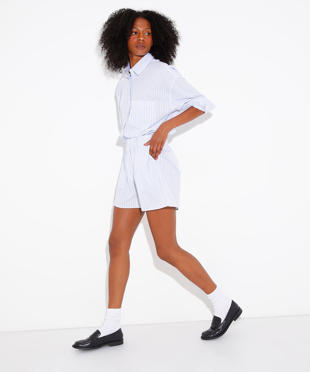 short de algodão listrado mindset azul