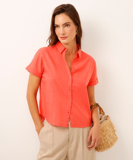 camisa de algodão manga curta laranja PP camisa de algodão manga curta laranja PP