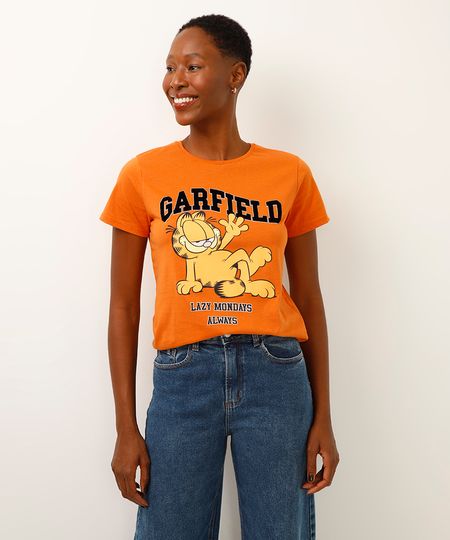 camiseta de algodão lazy mondays always garfield laranja PP camiseta de algodão lazy mondays always garfield laranja PP