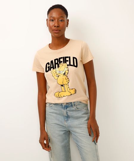 camiseta de algodão manga curta garfield bege PP camiseta de algodão manga curta garfield bege PP
