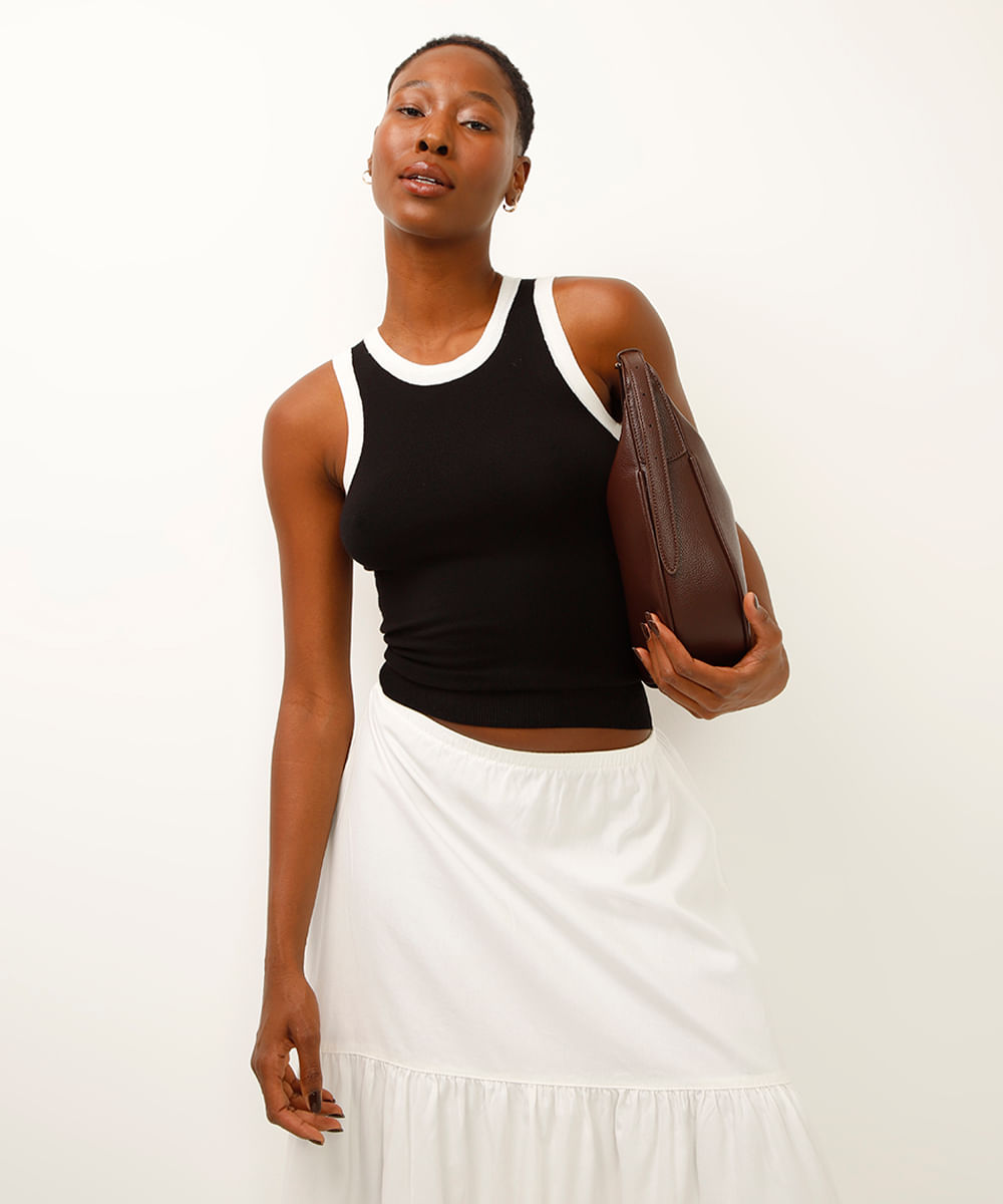 regata cropped de tricot preta