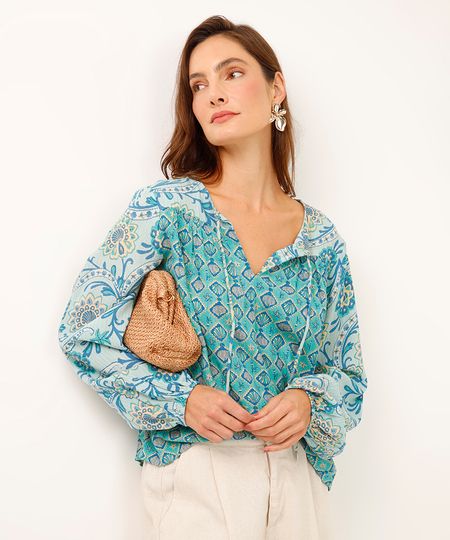bata com lurex manga bufante azul P
