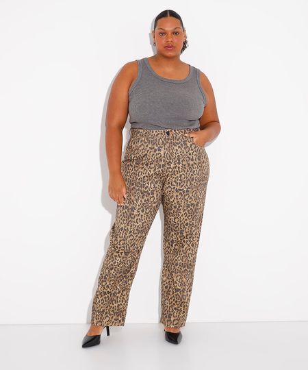 calça jeans reta copenhagen animal print plus size mindset  colorida 50
