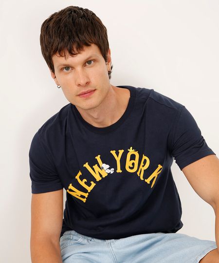 camiseta de algodão manga curta snoopy azul PP
