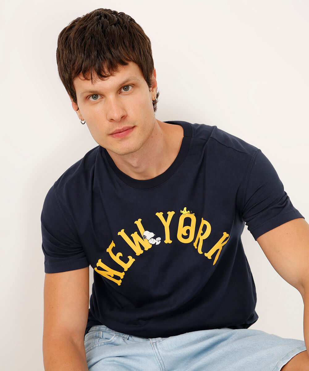 camiseta de algodão manga curta snoopy azul