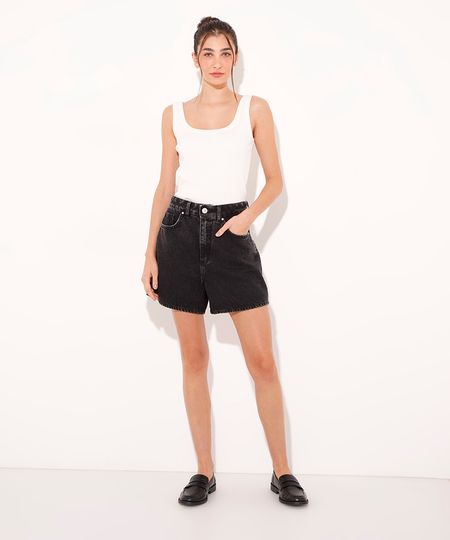 short jeans cintura alta com bolsos mindset preto 34