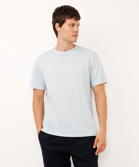 camiseta de algodão pima manga curta azul P