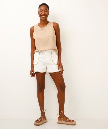 short mom de sarja com bordado off white 34