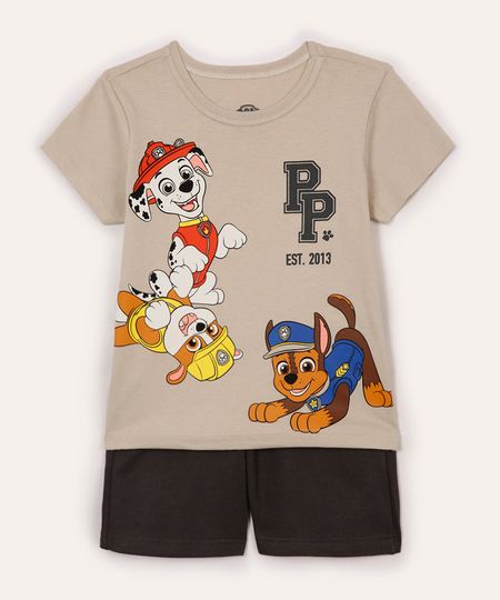conjunto infantil curto patrulha canina bege 3