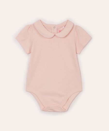 body infantil gola peter pan com renda rosa 0-3