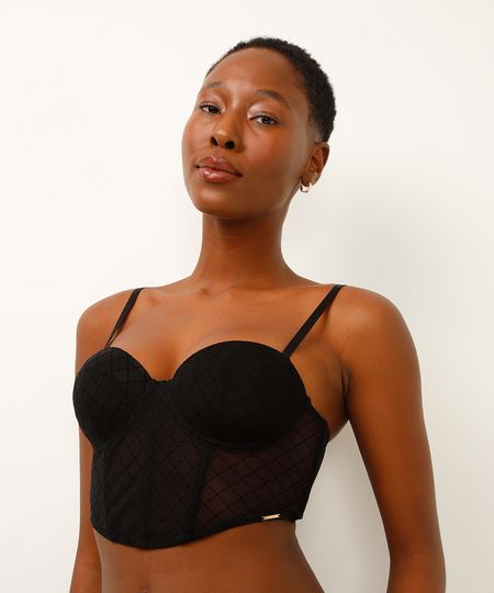 sutiã cropped meia taça texturizado preto 42
