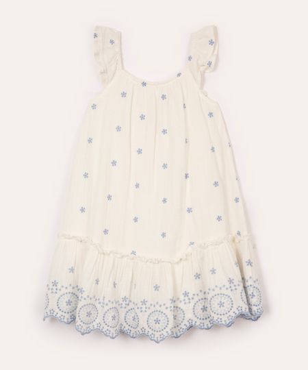 vestido de algodão infantil com bordado floral off white 8
