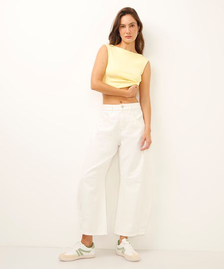 calça barrel de sarja com recortes off white 38