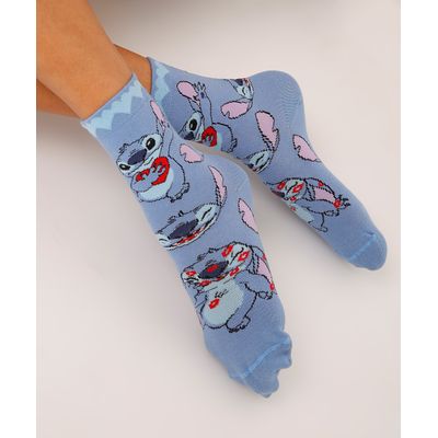 meia cano longo stitch azul médio