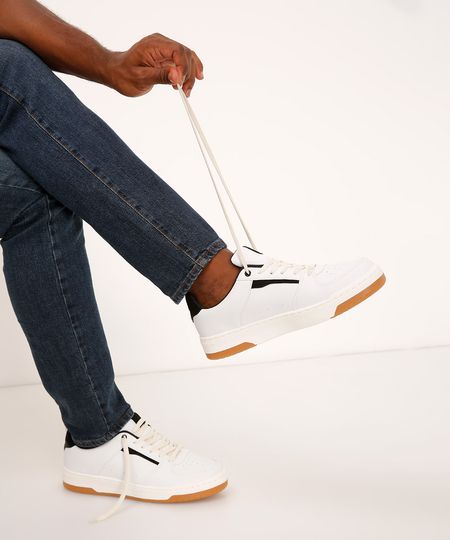 tênis casual com recortes bicolor ace branco 39 tênis casual com recortes bicolor ace branco 39