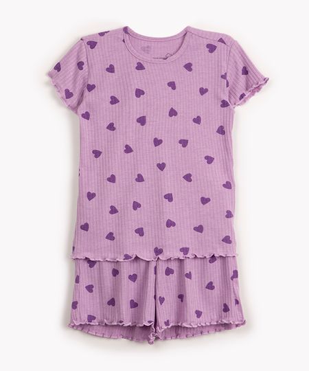 pijama infantil canelado corações manga curta lilás 4 pijama infantil canelado corações manga curta lilás 4