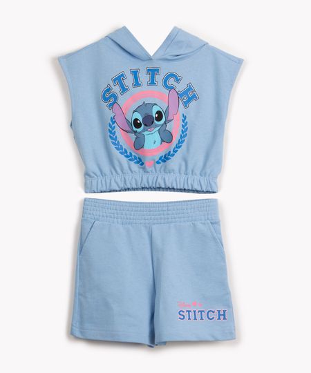 conjunto de moletom infantil stitch manga curta azul 4