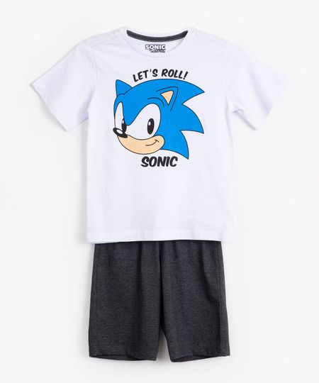 pijama infantil de algodão curto sonic branco 2