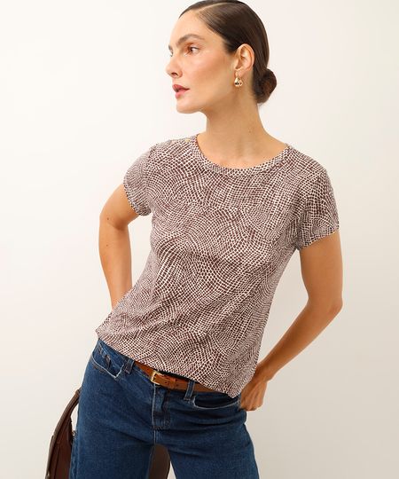 blusa de viscose com botões animal print vinho PP