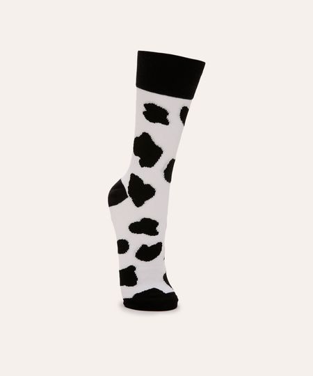 meia cano longo animal print preta 41-43